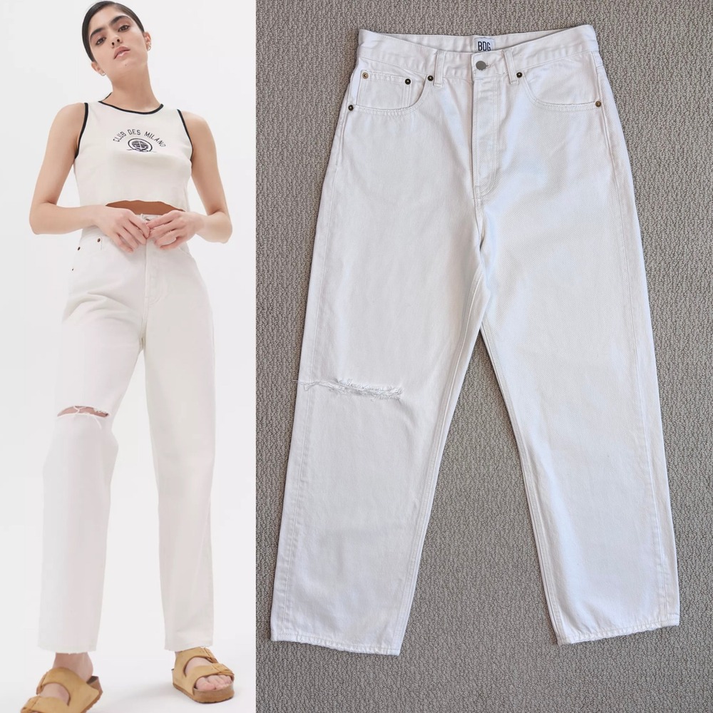 BDG Urban Outfitters Premium High Rise Retro Boy Jean Ripped White Denim Size 30